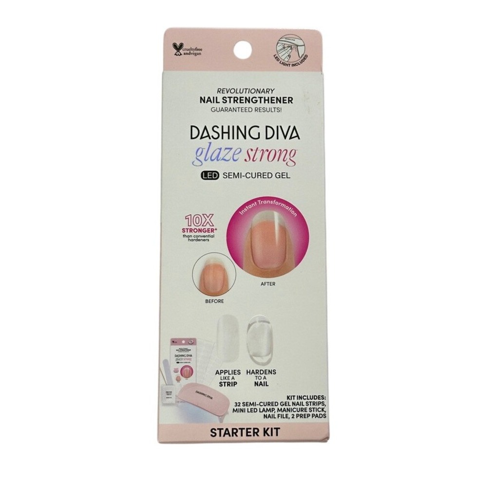 Dashing Diva Glaze Strong Starter Kit Clear Semi-Cured Gel Nail Strips Lamp